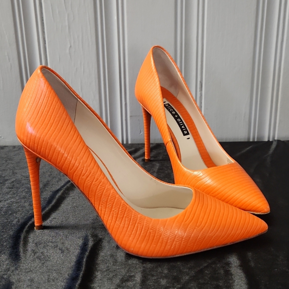 Alice & Olivia Orange Leather Heels.